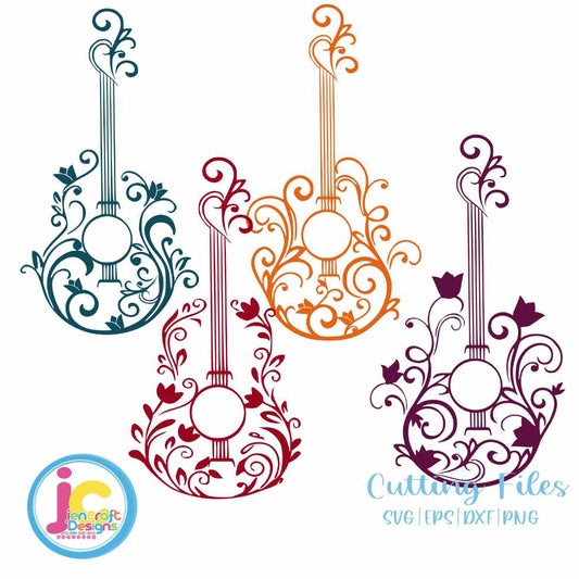 Floral Guitar Svg | Monogram Frame SVG DXF PNG EPS Bundle