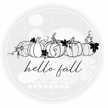 Hello Fall SVG | Minimalist Pumpkin SVG DXF PNG EPS