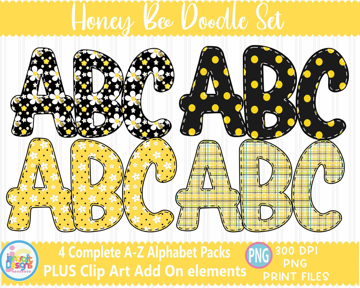 Bumble Bee Alphabet Png | Honey Bee Doodle Letters Png Sublimation File