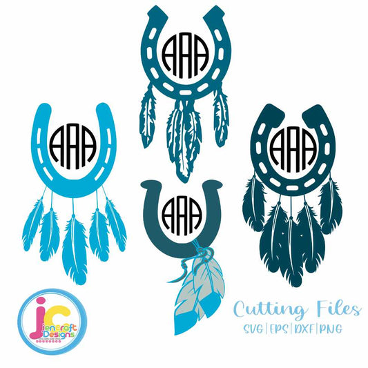 Monogram Frame svg | Horseshoe Feathers SVG EPS DXF PNG Budle