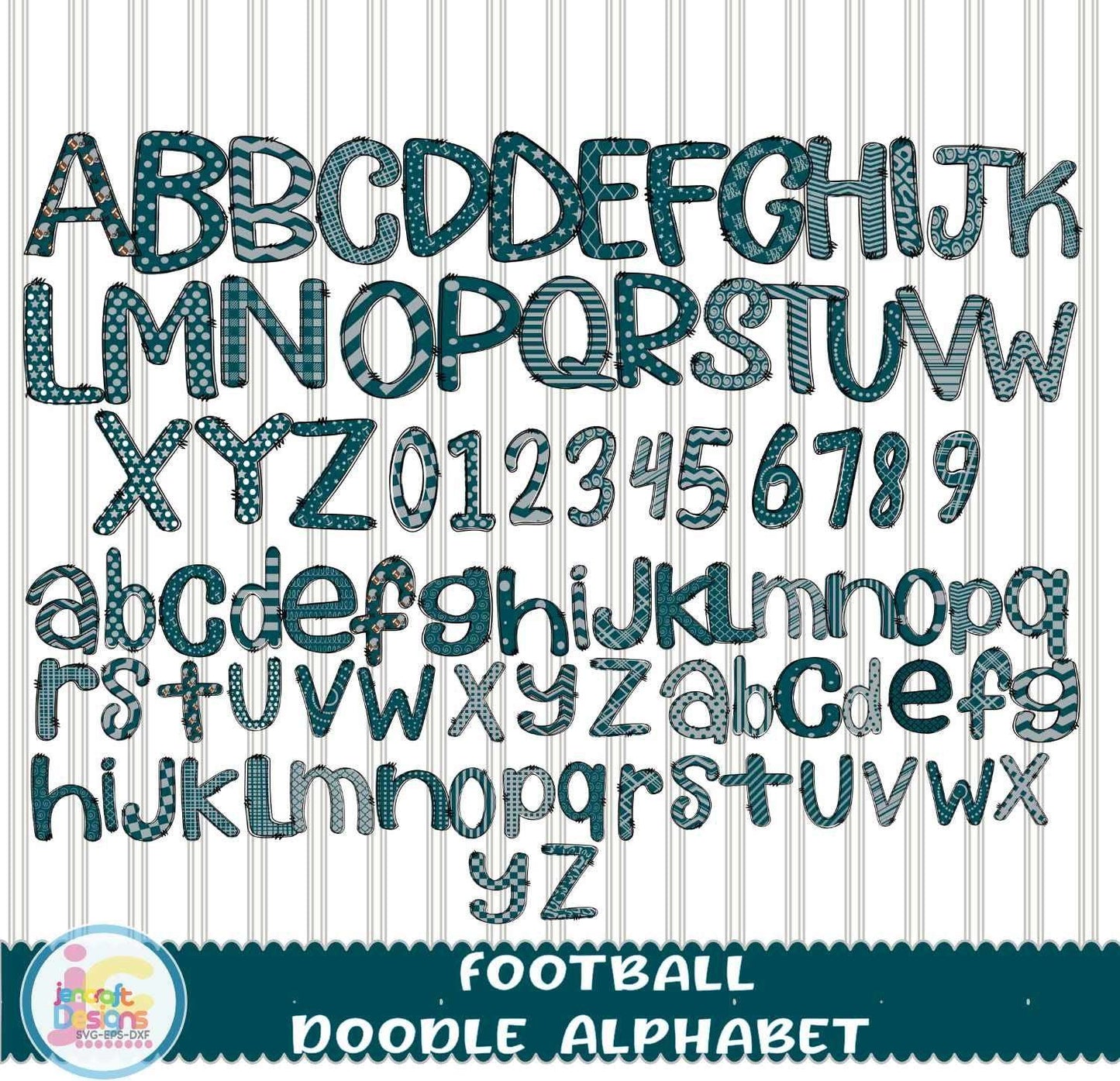 green-silver-football-alphabet-png-doodle-letters-bundle