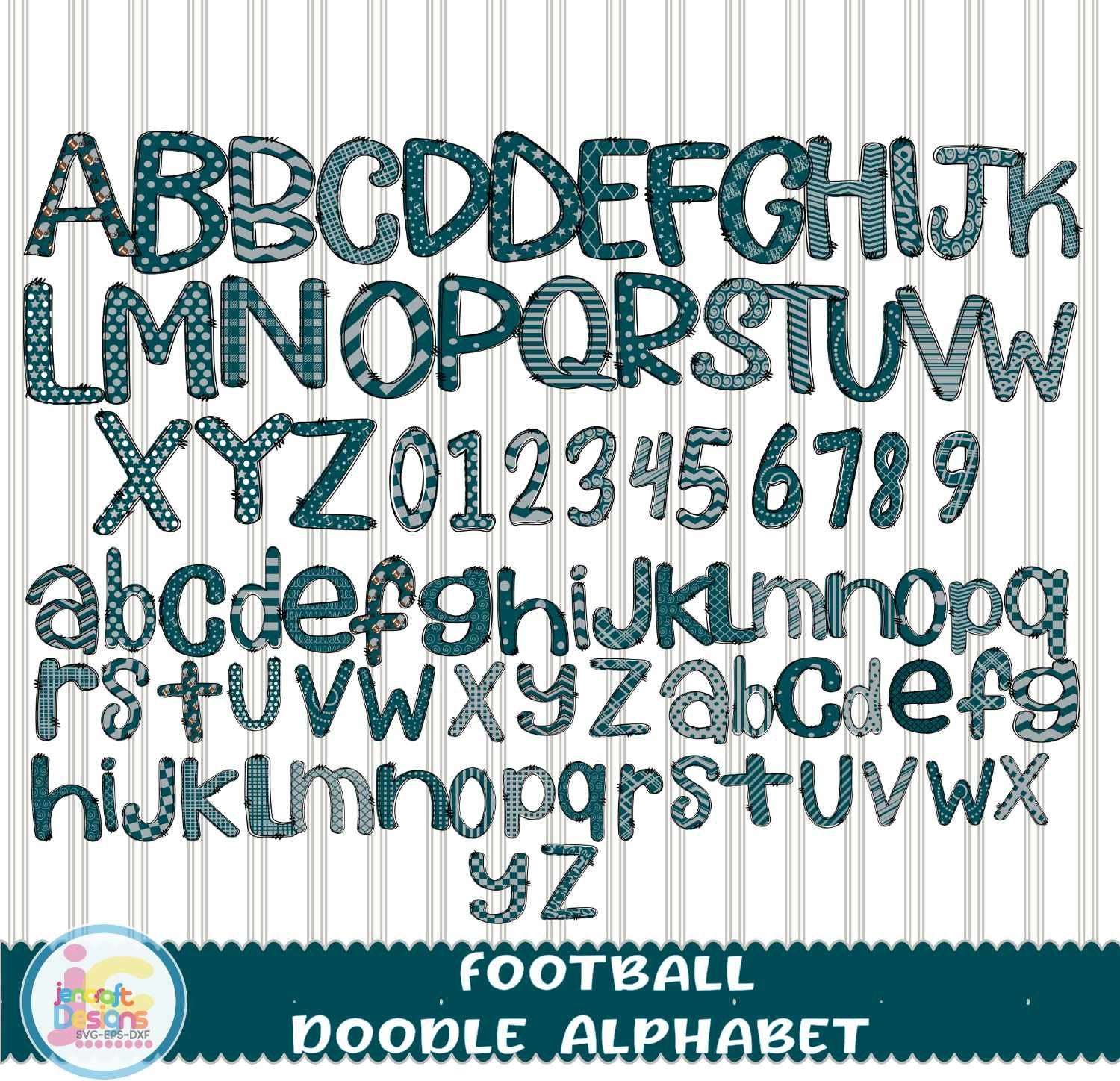 green-silver-football-alphabet-png-doodle-letters-bundle