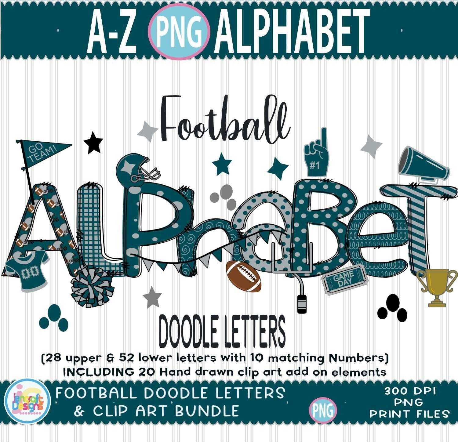 green-silver-football-alphabet-png-doodle-letters-bundle