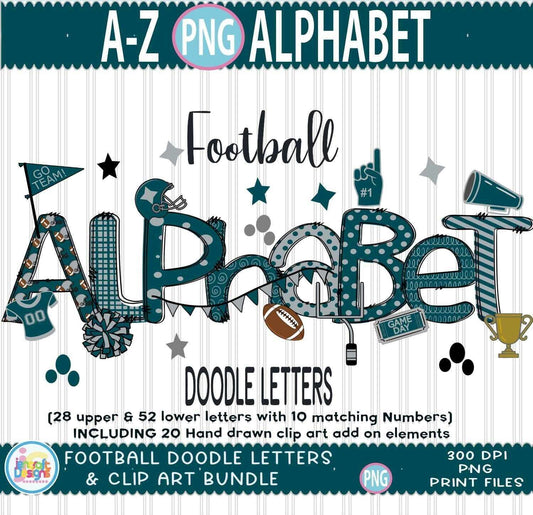green-silver-football-alphabet-png-doodle-letters-bundle
