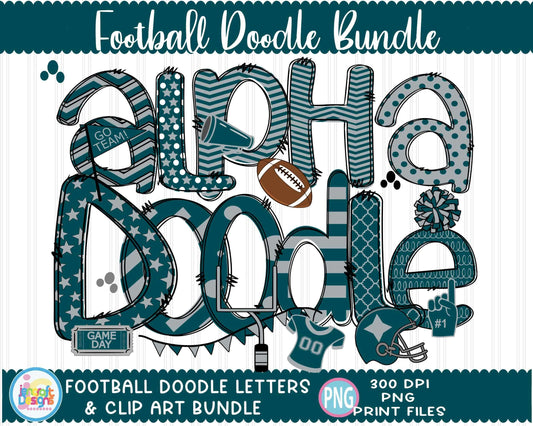 green-silver-football-alphabet-png-doodle-letters-bundle
