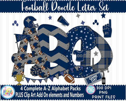 football-blue-grey-faux-applique-doodle-letters-alphabet-bundle-png-hand-drawn-alpha-pack-digital-download-sublimation-digital-design-png