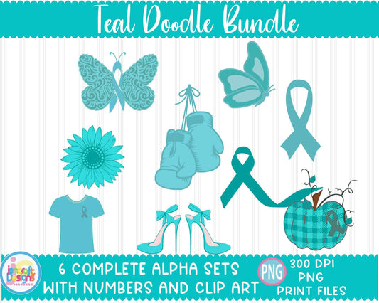 ovarian-cancer-awareness-teal-alphabet-doodle-letters-png-sublimation-hand-drawn-alpha-pack-numbers-a-z-set-sublimate-design-printable-png