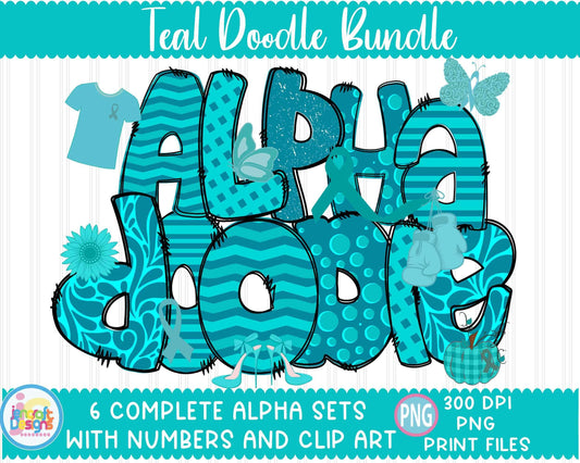 ovarian-cancer-awareness-teal-alphabet-doodle-letters-png-sublimation-hand-drawn-alpha-pack-numbers-a-z-set-sublimate-design-printable-png