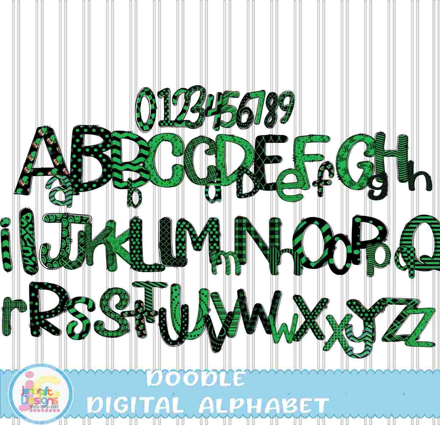 football-doodle-letters-png-black-and-green-hand-drawn-alpha-pack-alphabet-a-z-set-sublimate-design-printable-png-font-pink-white-font