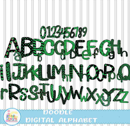football-doodle-letters-png-black-and-green-hand-drawn-alpha-pack-alphabet-a-z-set-sublimate-design-printable-png-font-pink-white-font