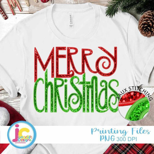 Christmas Png | Faux Embroidery Merry Christmas Png Sublimation File