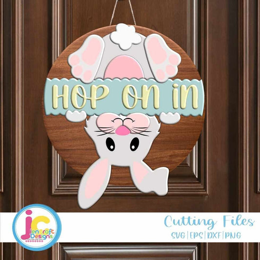 Easter svg |  Welcome Sign Hop on In Bunny Tail Door Sign SVG EPS DX