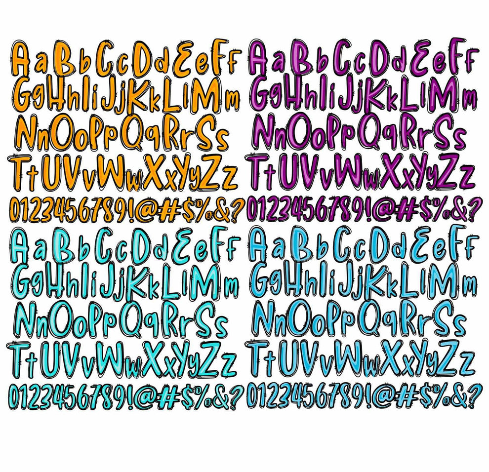 Bright Color Neon Doodle Letters PNG Alphabet Sublimation File ...