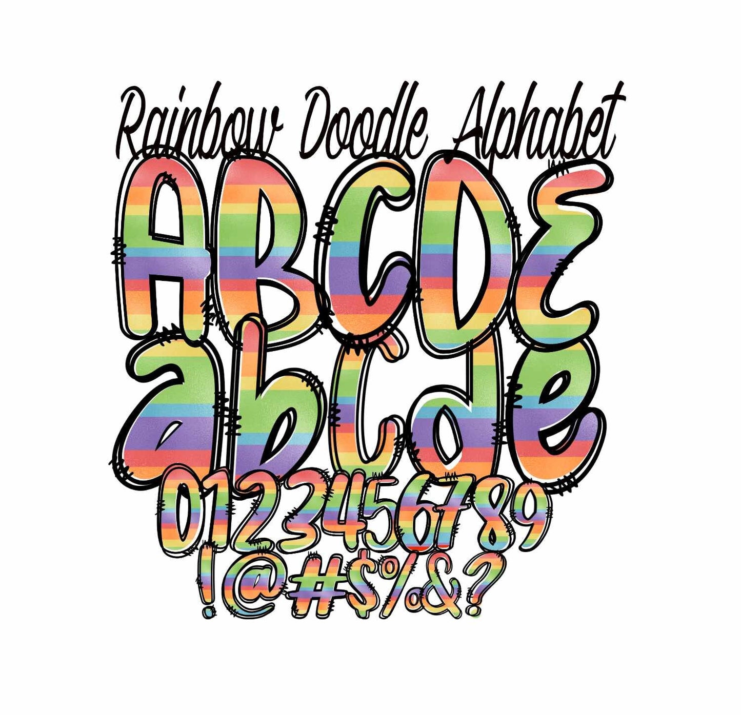 Rainbow Doodle Letters Png| Alphabet Png Sublimation File