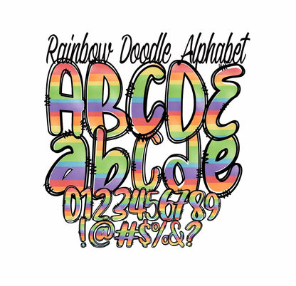 Rainbow Doodle Letters Png| Alphabet Png Sublimation File