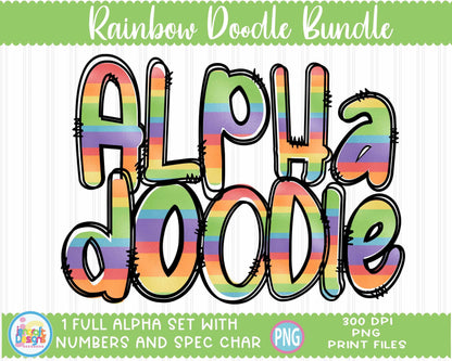 Rainbow Doodle Letters Png| Alphabet Png Sublimation File