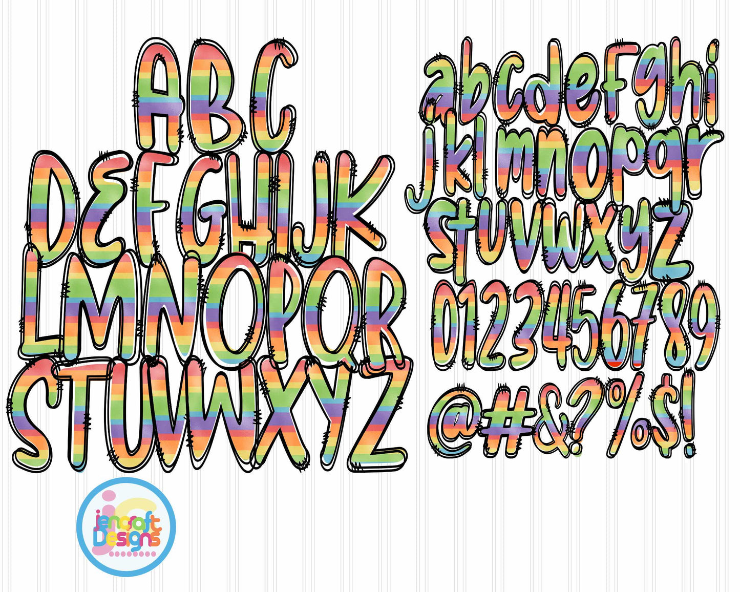 Rainbow Doodle Letters Png| Alphabet Png Sublimation File