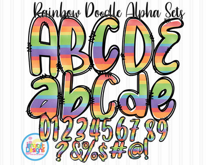 Rainbow Doodle Letters Png| Alphabet Png Sublimation File