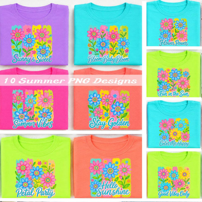 Summer Vibes PNG Bundle | Bright Floral Sublimation Designs digital download preview