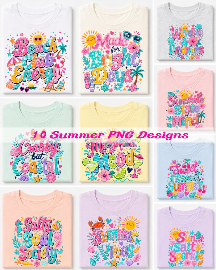 Neon Summer PNG Bundle | Beach Vacation Sublimation Designs digital download preview
