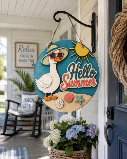 Hello Summer Goose SVG | Laser Cut Door Hanger for Glowforge