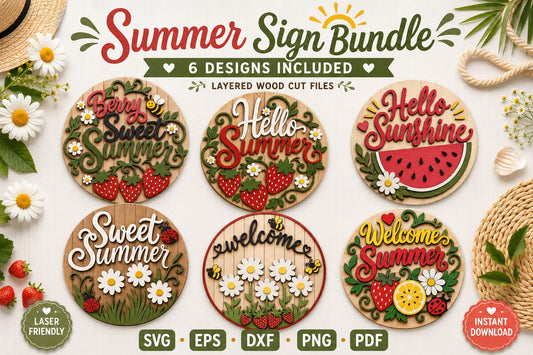 Summer Door Sign SVG | Hello Summer Door Hanger Laser Cut File Bundle