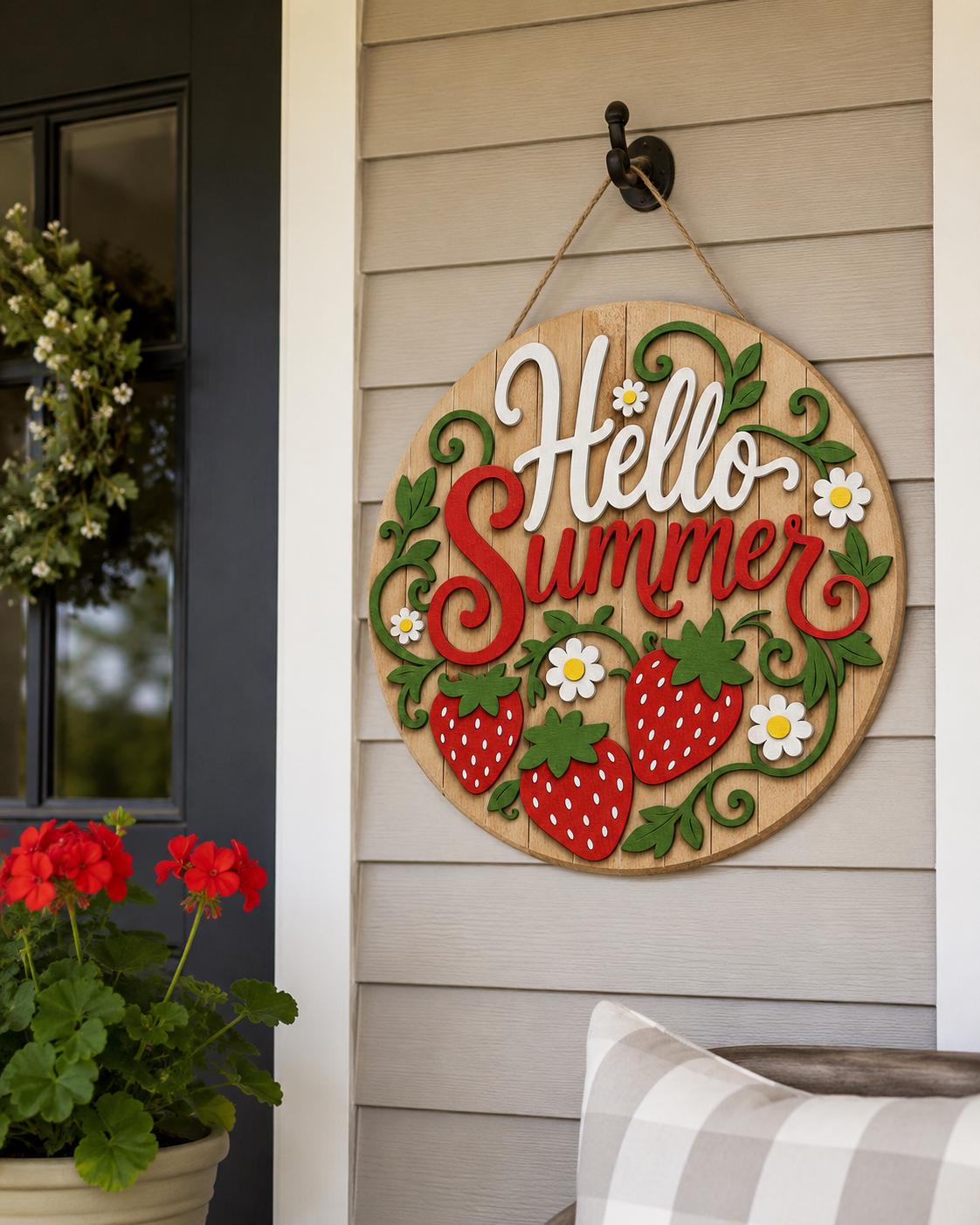 Summer Door Sign SVG | Hello Summer Door Hanger Laser Cut File Bundle
