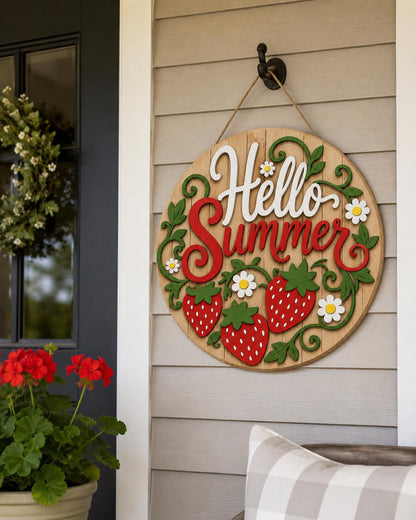 Summer Door Sign SVG | Hello Summer Door Hanger Laser Cut File Bundle