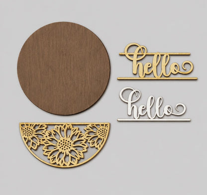 Sunflower Hello Sign SVG | Round Summer Door Hanger Laser Cut File