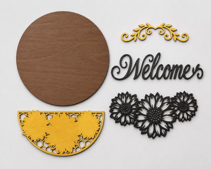 Sunflower Welcome Sign SVG | Round Summer Door Hanger Laser Cut File
