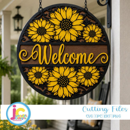 Sunflower Welcome Sign SVG | Summer Door Hanger Laser Cut File