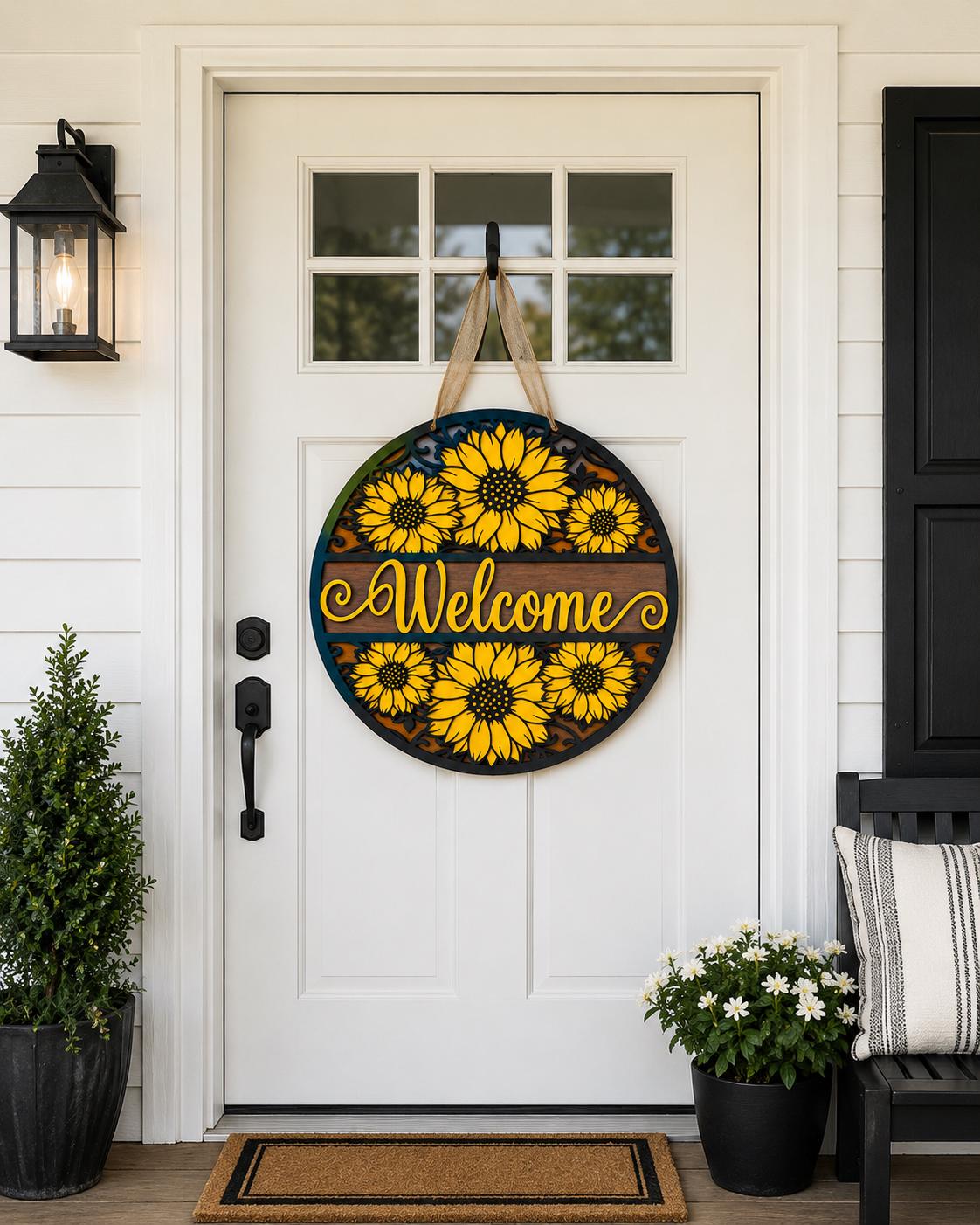 Sunflower Welcome Sign SVG | Summer Door Hanger Laser Cut File
