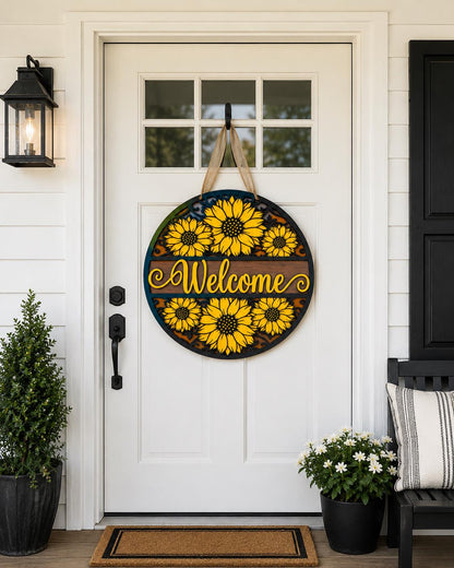 Sunflower Welcome Sign SVG | Summer Door Hanger Laser Cut File