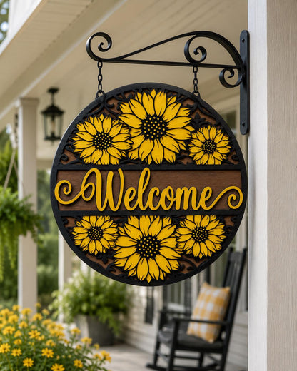 Sunflower Welcome Sign SVG | Summer Door Hanger Laser Cut File