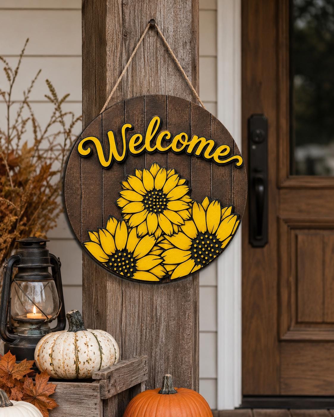 Sunflower Door Hanger SVG Bundle | Summer Welcome Sign Laser Cut Files SVG PNG