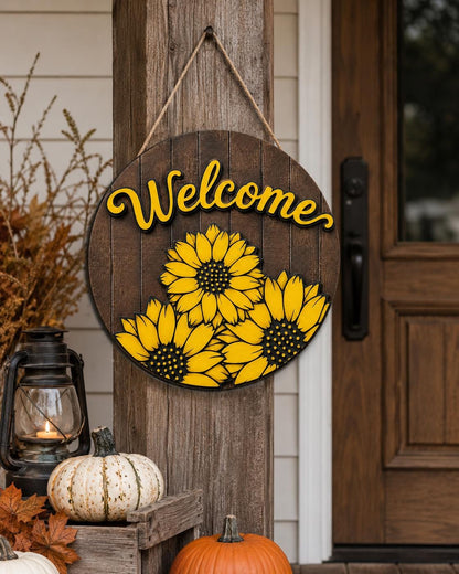 Sunflower Door Hanger SVG Bundle | Summer Welcome Sign Laser Cut Files SVG PNG