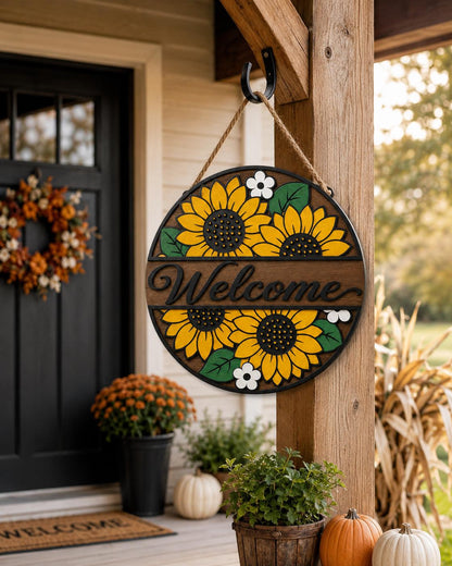 Sunflower Door Hanger SVG Bundle | Summer Welcome Sign Laser Cut Files SVG PNG