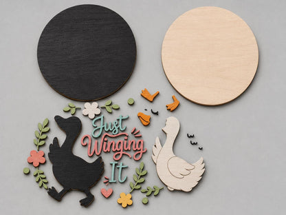Just Winging It Goose SVG | Funny Goose Door Hanger Laser Cut File SVG PNG