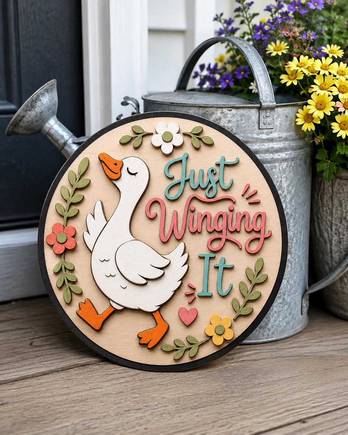 Just Winging It Goose SVG | Funny Goose Door Hanger Laser Cut File SVG PNG