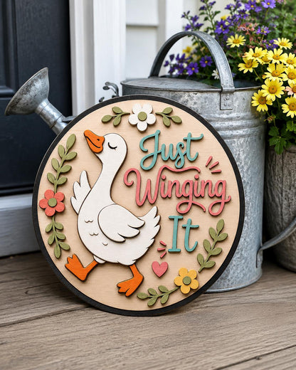 Just Winging It Goose SVG | Funny Goose Door Hanger Laser Cut File SVG PNG