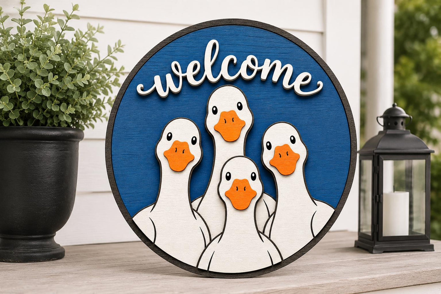 Welcome Goose SVG | Goose Family Door Sign Laser Cut File SVG PNG