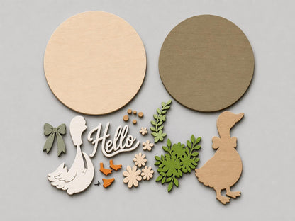 Hello Goose Door Sign SVG | Floral Goose Laser Cut File SVG PNG