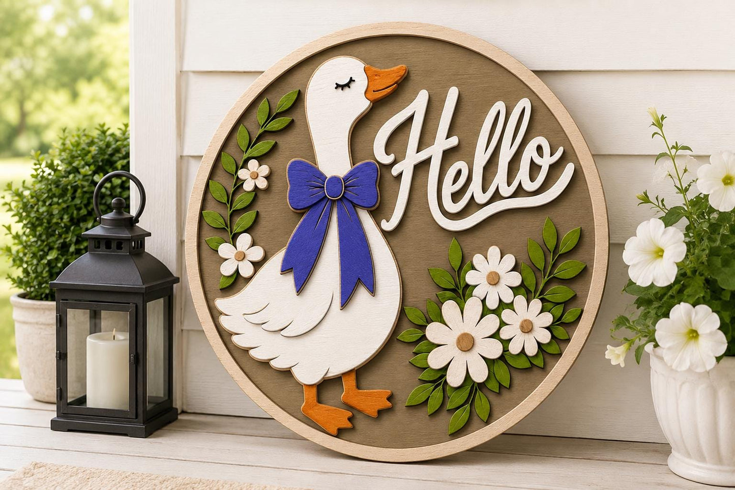 Hello Goose Door Sign SVG | Floral Goose Laser Cut File SVG PNG