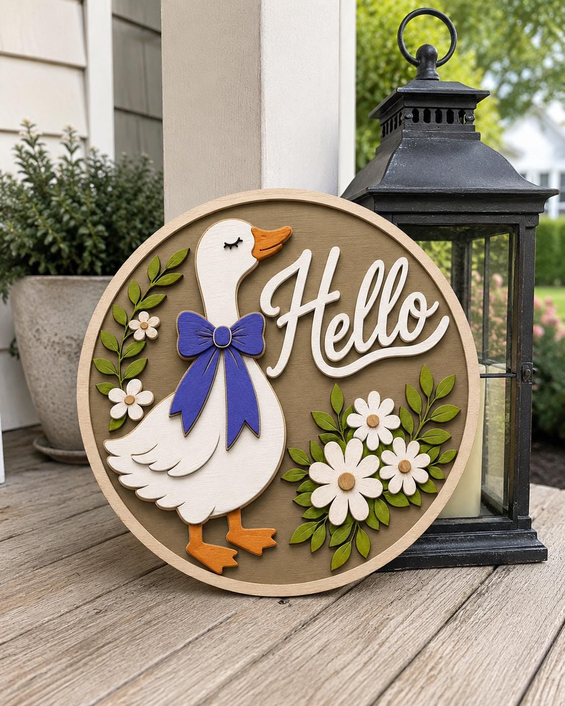 Hello Goose Door Sign SVG | Floral Goose Laser Cut File SVG PNG