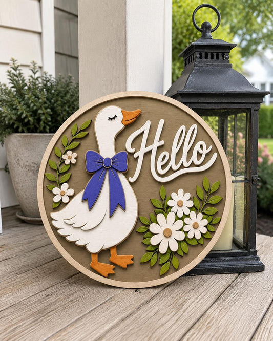 Hello Goose Door Sign SVG | Floral Goose Laser Cut File SVG PNG