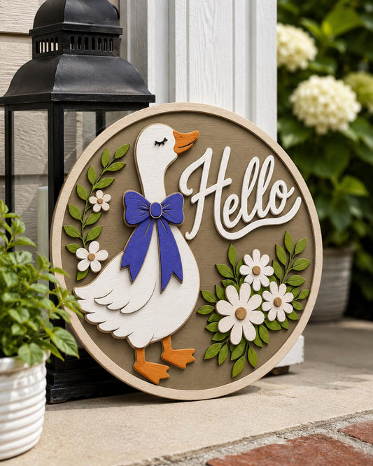 Hello Goose Door Sign SVG | Floral Goose Laser Cut File SVG PNG