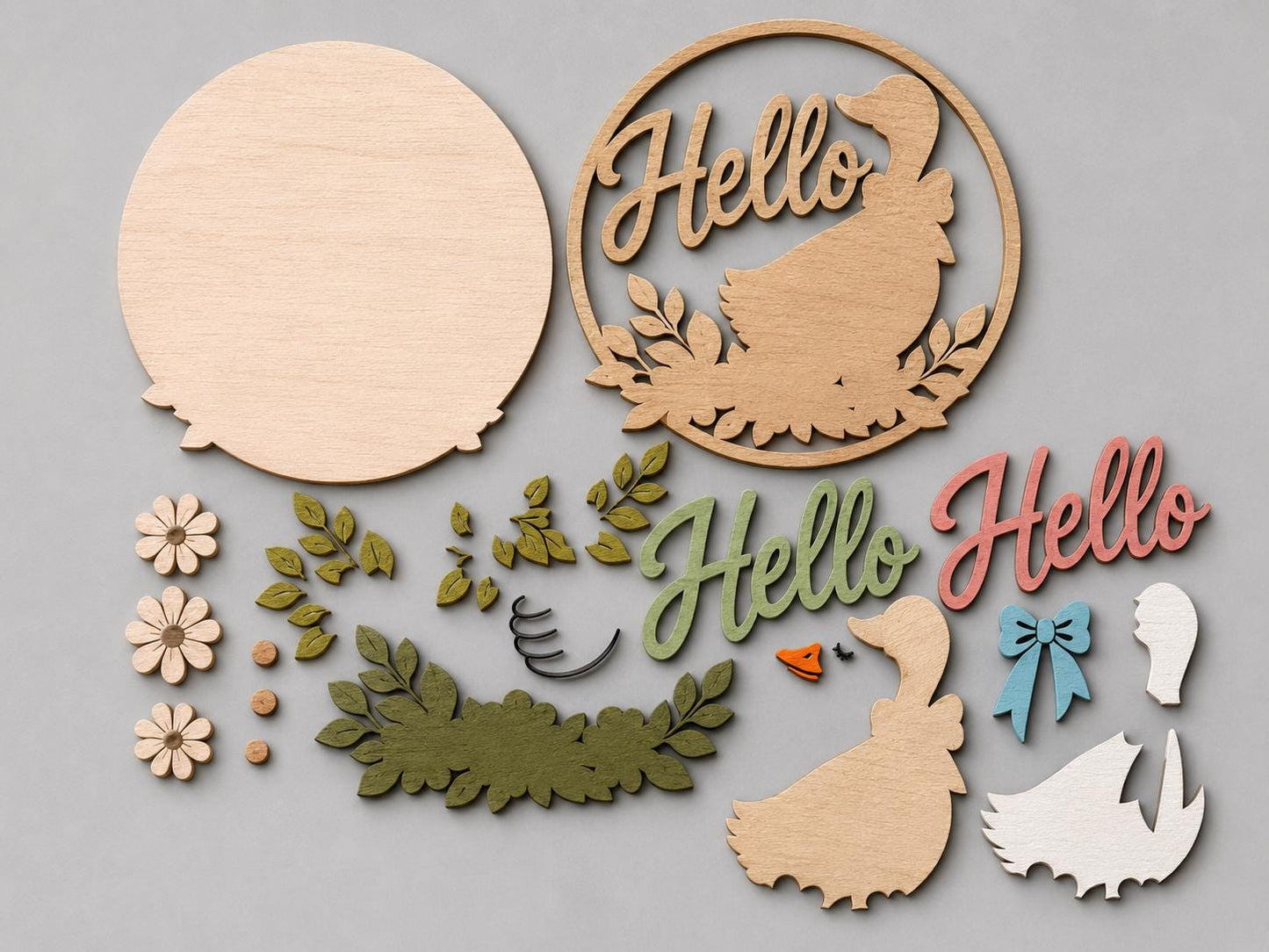 Hello Goose Door Hanger SVG | Floral Goose Laser Cut File SVG PNG