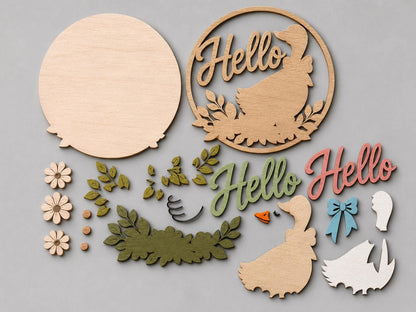 Hello Goose Door Hanger SVG | Floral Goose Laser Cut File SVG PNG
