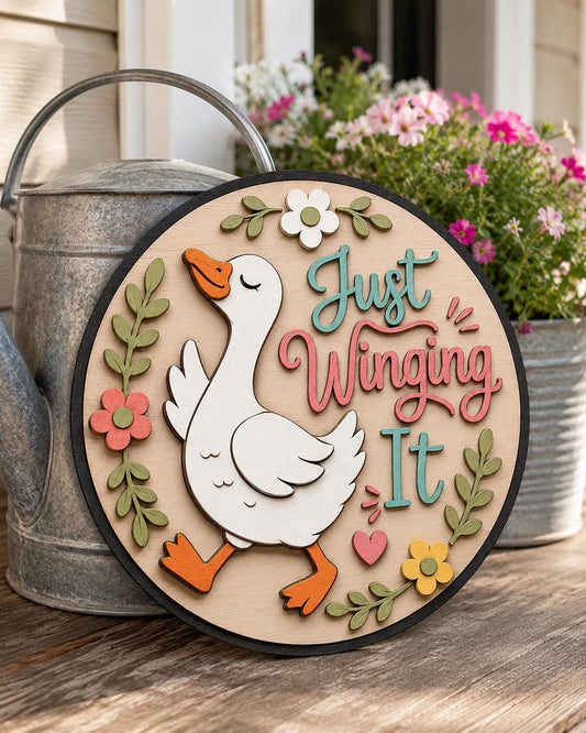 Just Winging It Goose SVG | Funny Goose Door Hanger Laser Cut File SVG PNG