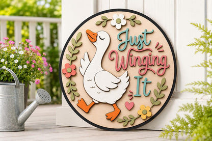 Just Winging It Goose SVG | Funny Goose Door Hanger Laser Cut File SVG PNG